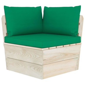 Canapea de colt din paleti cu perne colorate, vidaXL, Lemn, 60 x 60 x 65 cm, Verde