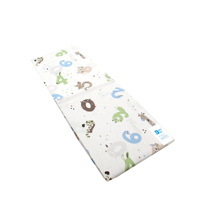 Cearceaf Balticbebe Alb, BUMBAC, 1 buc, litere mov, Cu elastic - 140x70x17, 0 +