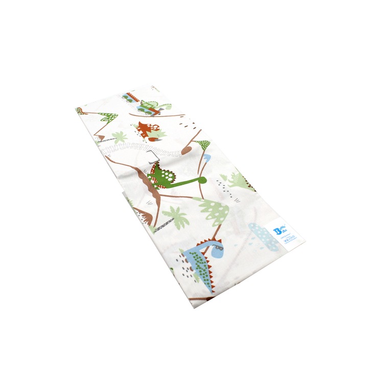Cearceaf Balticbebe Alb, BUMBAC, 1 buc, Dinozaur, Cu elastic - 140x70x17, 0 +