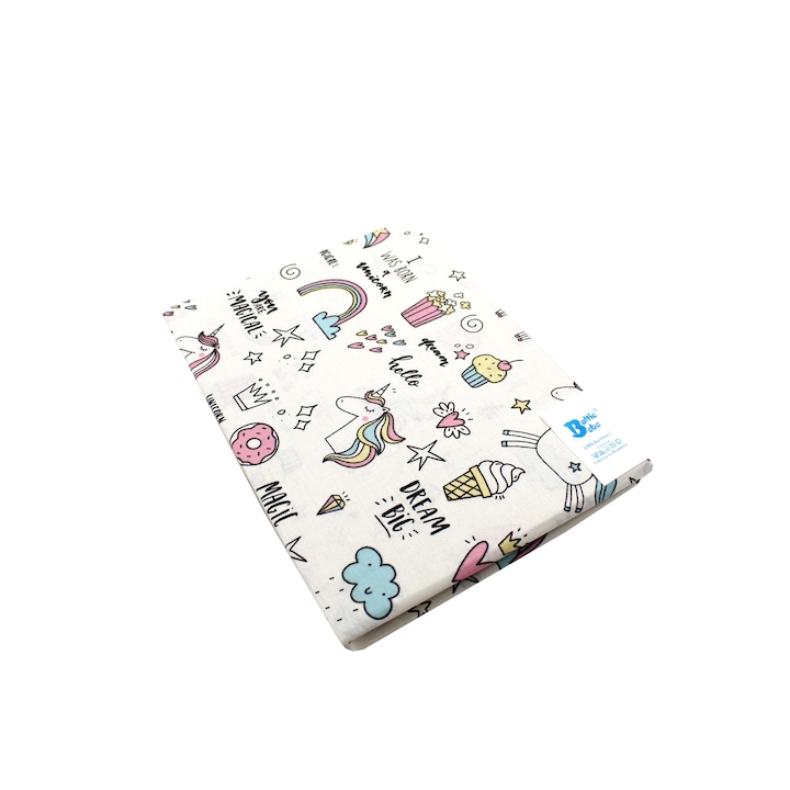 Cearceaf Balticbebe alb, BUMBAC, Unicorn, Cu elastic - 90x50, 0 +