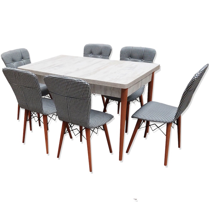 Комплект маса с 6 тапицирани стола Homs,smsKHVH27,Разтегателна, 170 x 80 см