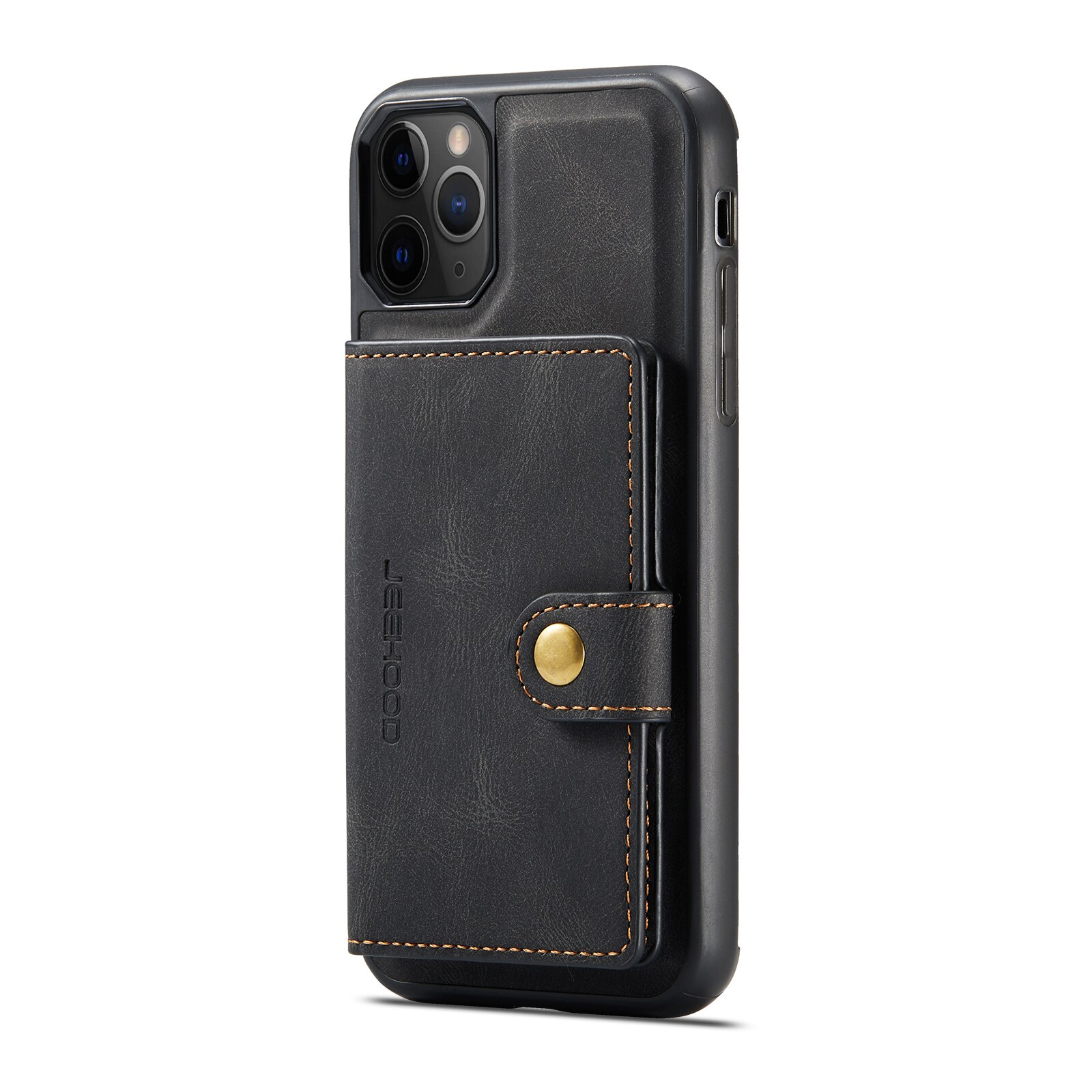 Husa pentru iPhone 11 Pro Max, piele cu textura moale, back cover, mini portofel detasabil, CaseMe, Negru
