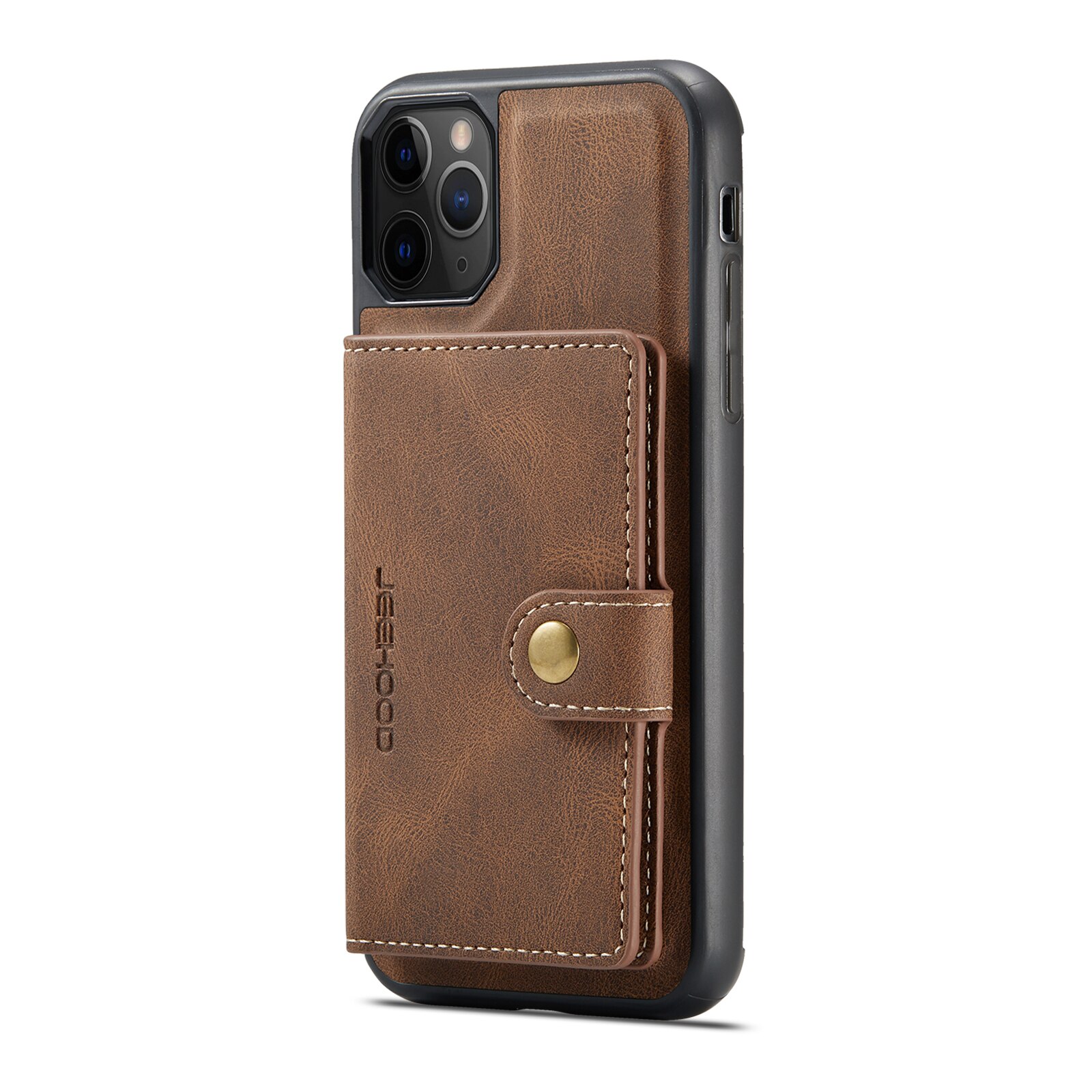 Husa pentru iPhone 11 Pro Max, piele cu textura moale, back cover, mini portofel detasabil, CaseMe, Maro