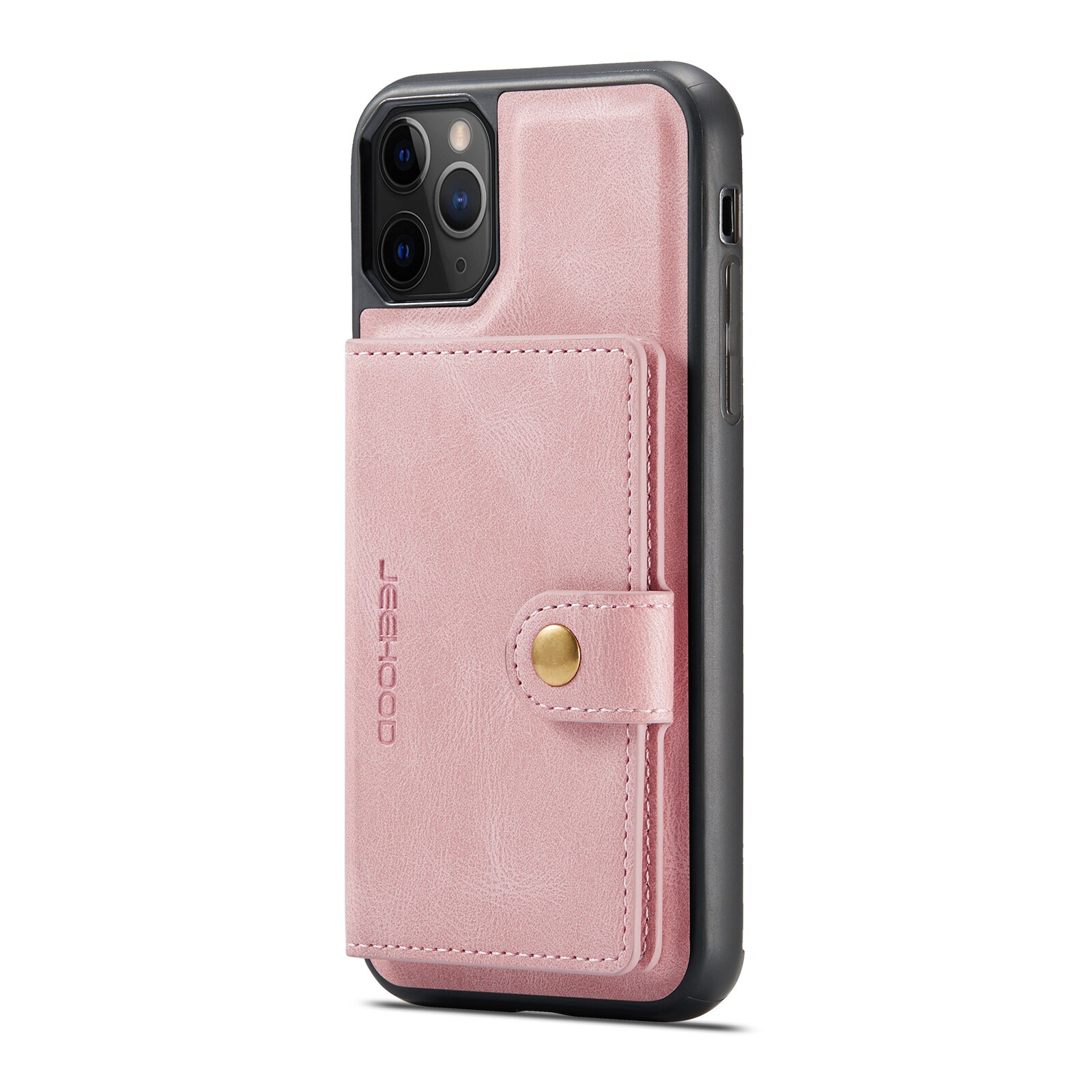 Husa pentru iPhone 11 Pro Max, piele cu textura moale, back cover, mini portofel detasabil, CaseMe, Roz