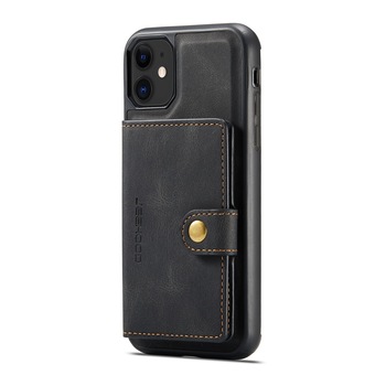 Husa pentru iPhone 11, piele cu textura moale, back cover, mini portofel detasabil, CaseMe, Negru