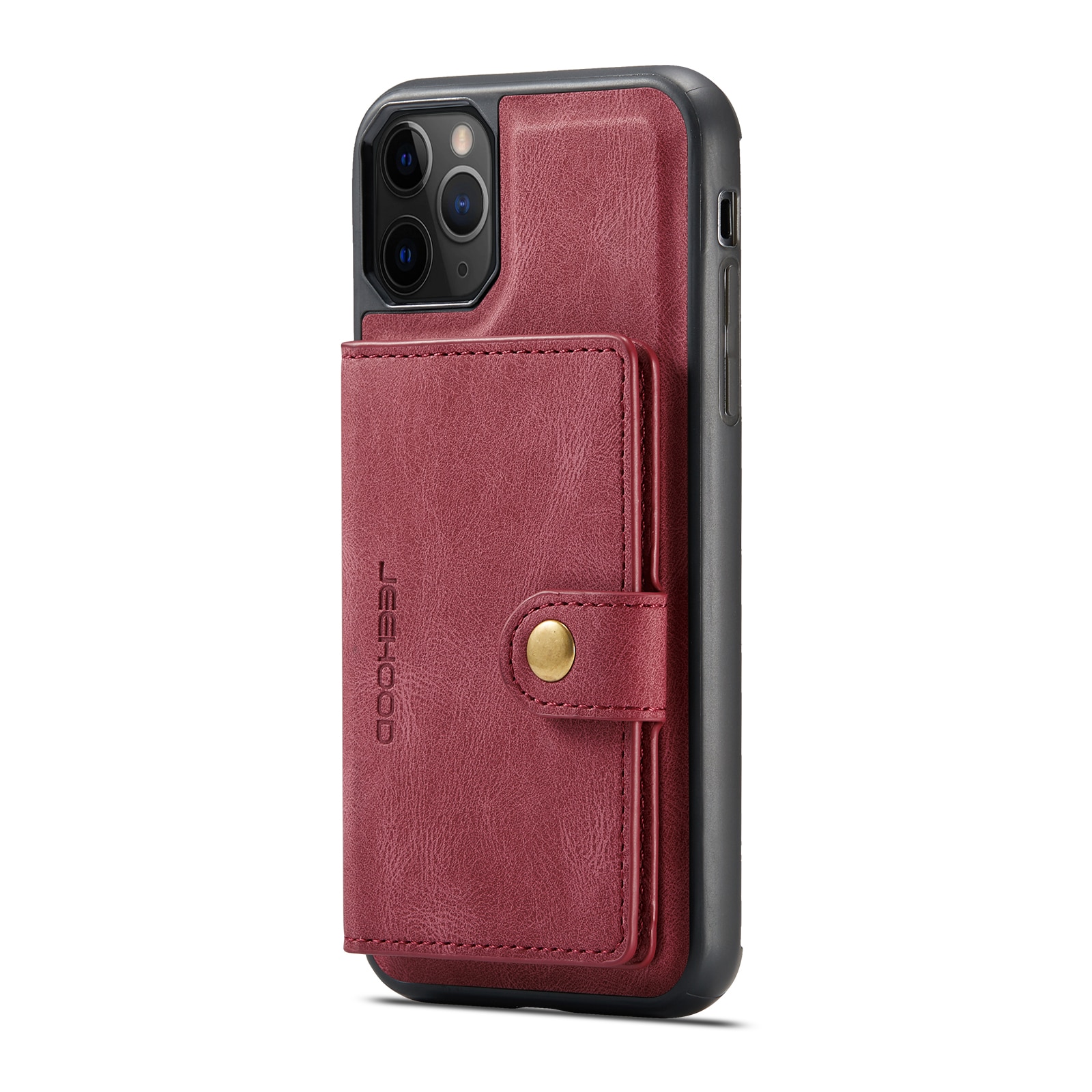 Husa pentru iPhone 11 Pro Max, piele cu textura moale, back cover, mini portofel detasabil, CaseMe, Rosu