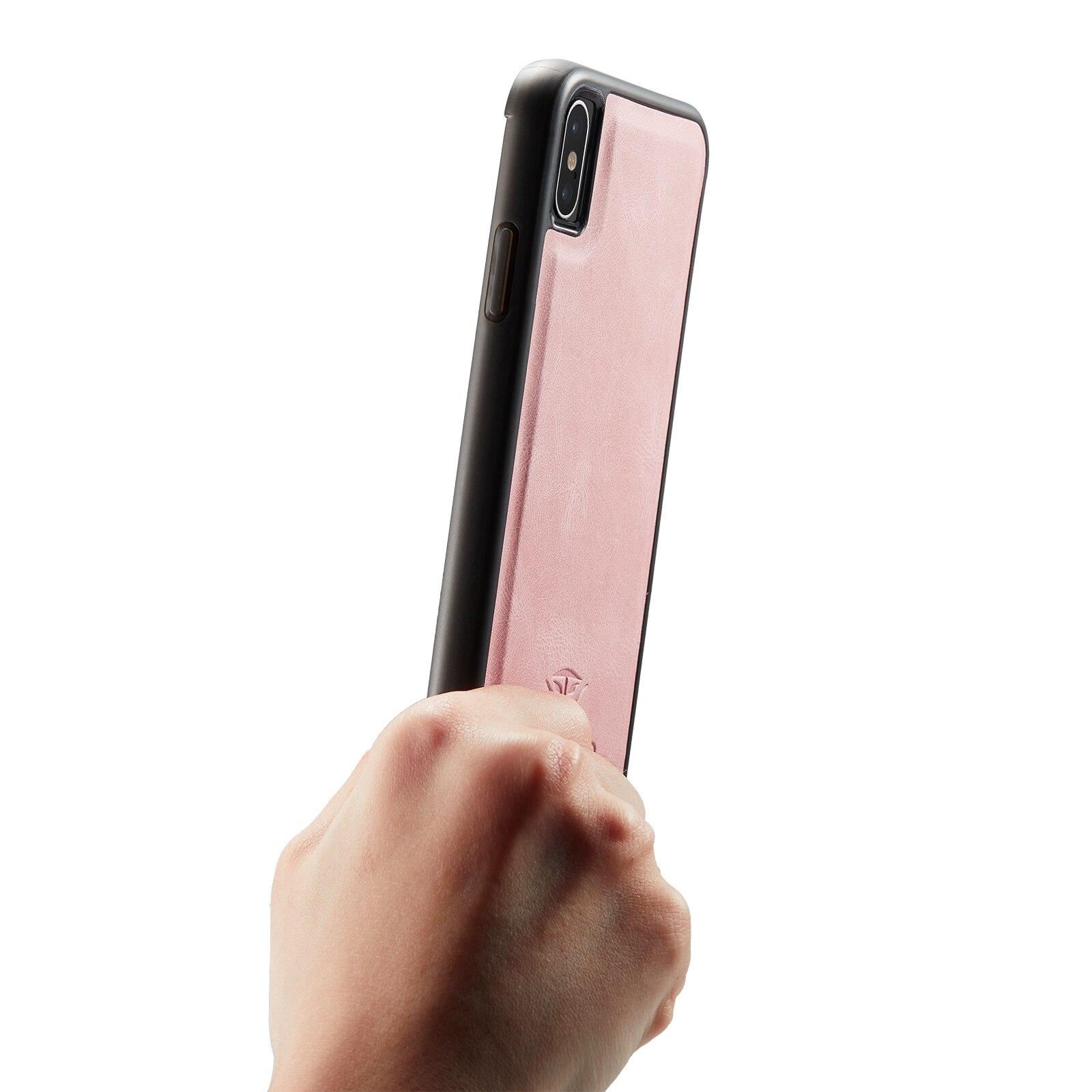 Husa pentru iPhone X, XS, piele cu textura moale, back cover, mini portofel detasabil, CaseMe, Roz