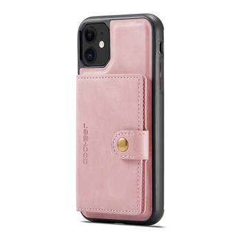 Husa pentru iPhone 11, piele cu textura moale, back cover, mini portofel detasabil, CaseMe, Roz