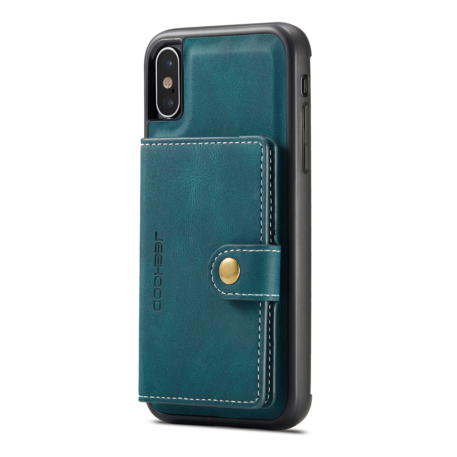 Husa pentru iPhone X, XS, piele cu textura moale, back cover, mini portofel detasabil, CaseMe, Albastru