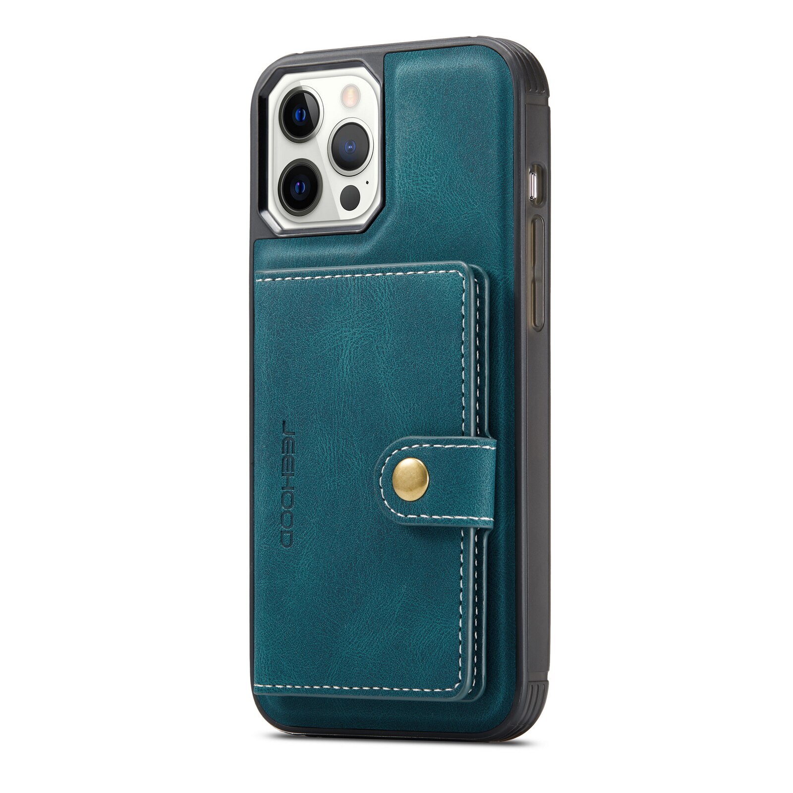 Husa pentru iPhone 12 Pro, iPhone 12, piele cu textura moale, back cover, mini portofel detasabil, CaseMe, Albastru