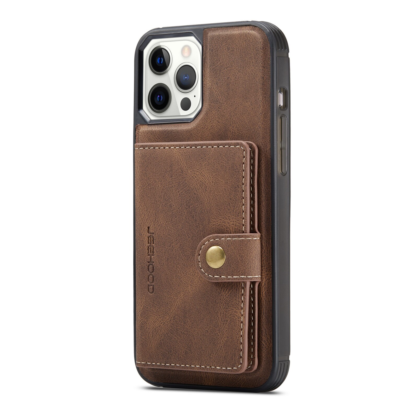 Husa pentru iPhone 12 Pro Max, piele cu textura moale, back cover, mini portofel detasabil, CaseMe, Maro