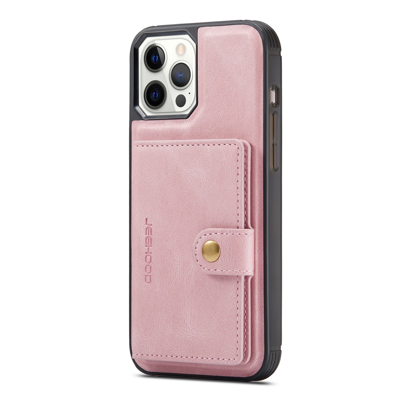 Husa pentru iPhone 12 Pro, iPhone 12, piele cu textura moale, back cover, mini portofel detasabil, CaseMe, Roz