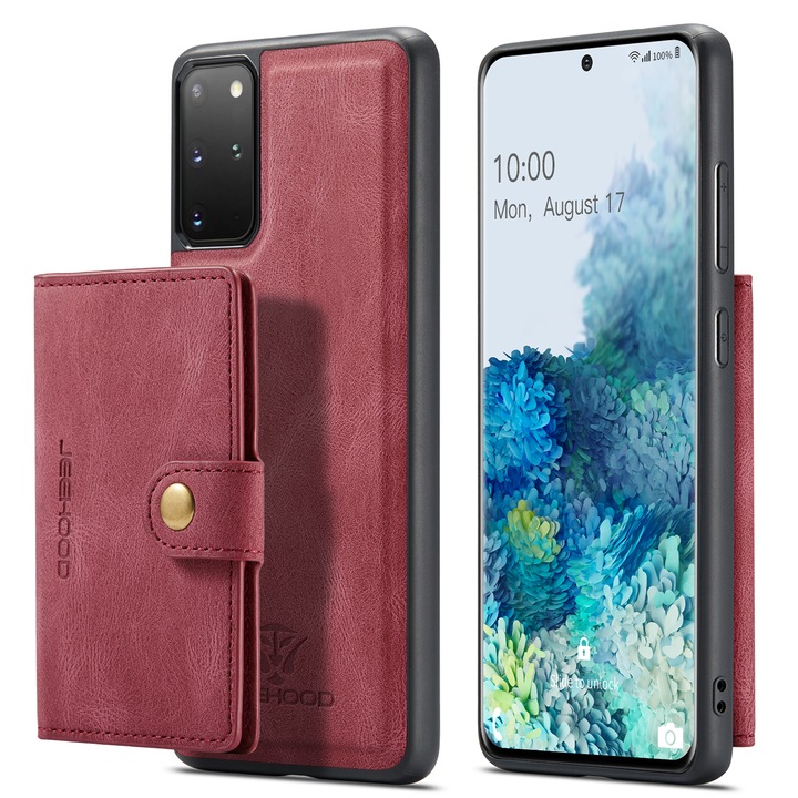 Калъф за Samsung Galaxy S20, CaseMe, мека текстурирана кожа, back cover, отделящ се мини портфейл, червен