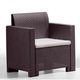 Set mobilier gradina/terasa Nebraska, canapea 3 locuri + 2 fotolii + masuta depozitare, perne incluse, maro