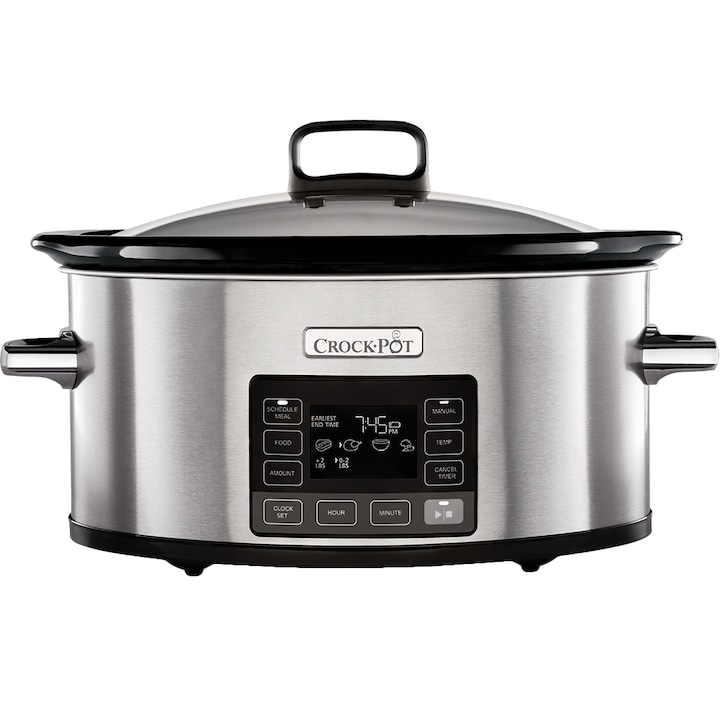 Slow cooker Crock-Pot CSC066X-01, 5.6 л, Digital TimeSelect, Керамичен съд, Стъклен капак, Неръждаема стомана, Silver