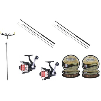 Kit complet pescuit feedere 2 Lansete + 2 mulinete + fire + suport + cap suport Kit complet pescuit feedere 2 Lansete + 2 mulinete + fire + suport + cap suport