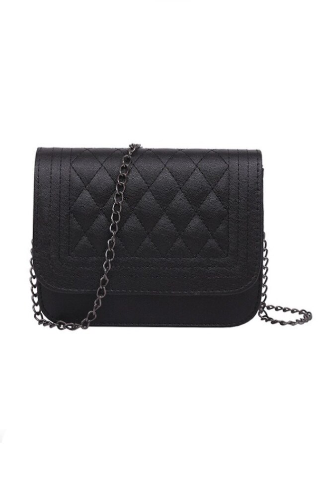 Geanta de dama Serenity neagra din piele ecologica matlasata, 19 x 16 x 8 cm