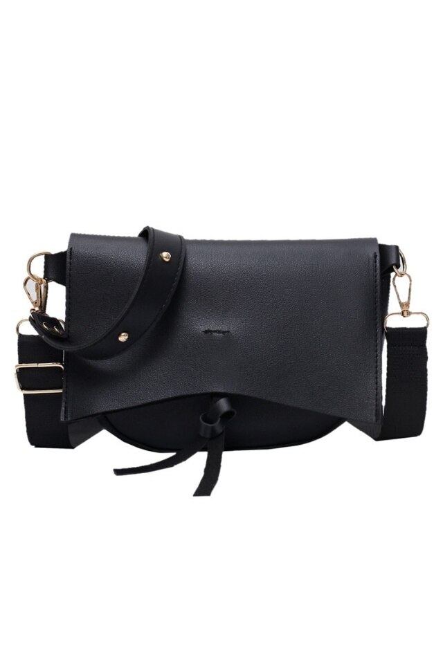 Geanta de dama Chelsea neagra din piele ecologica cu bareta de umar textila, 22 x 17 x 7 cm