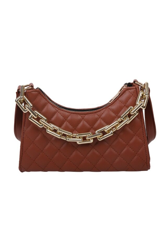 Geanta de dama Melissa maro din piele ecologica matlasata, 23 x 15 x 6 cm