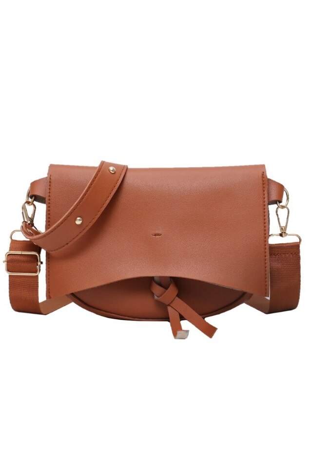 Geanta de dama Chelsea maro deschis din piele ecologica cu bareta de umar textila, 22 x 17 x 7 cm