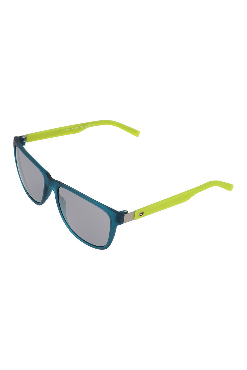 Tommy Hilfiger, Ochelari de soare patrati cu rame contrastante, Verde fistic/albastru petrol, 56-17-140 Standard