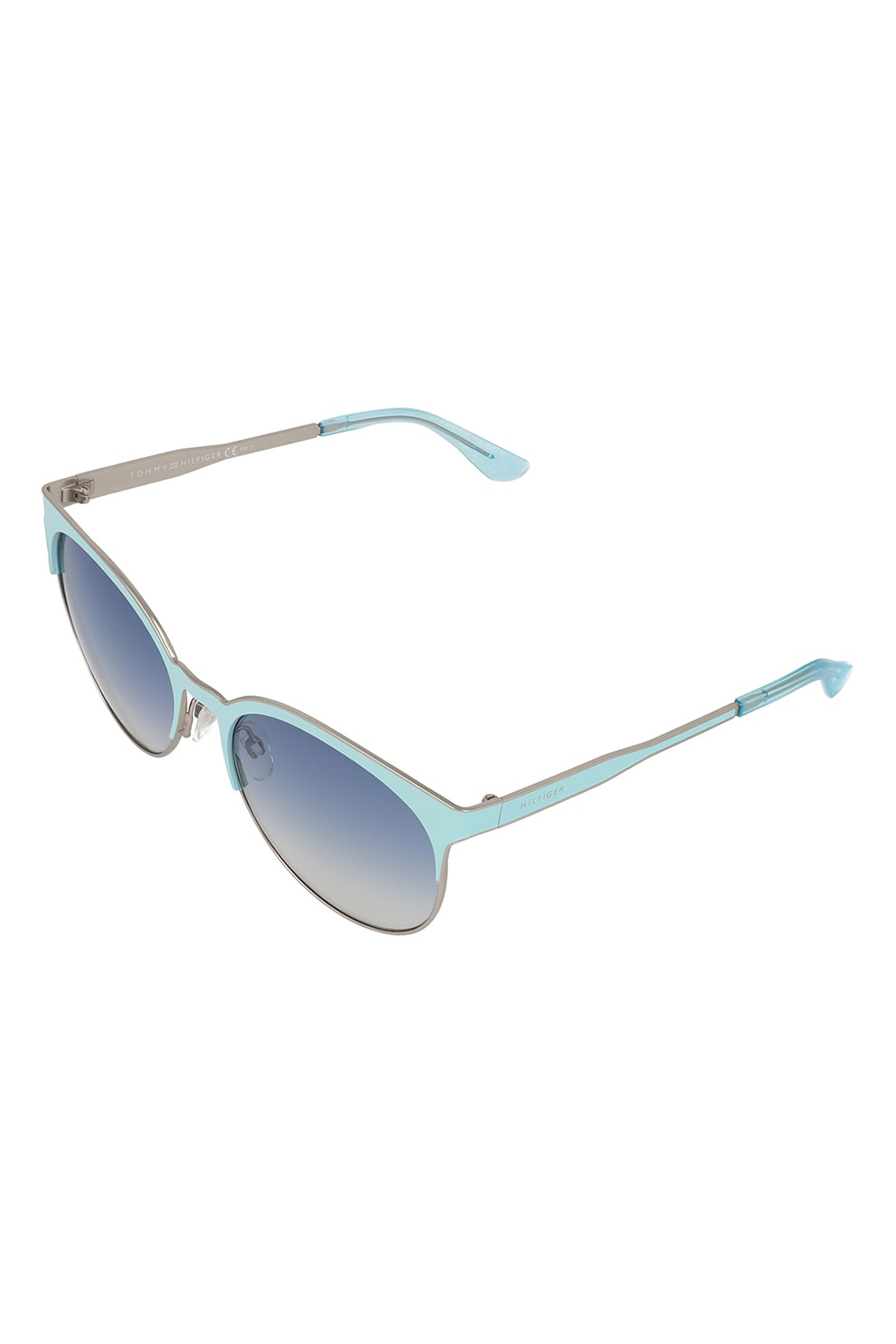 Tommy Hilfiger, Ochelari de soare cat-eye rotunjiti cu lentile in degrade, Albastru deschis, 57-18-140 Standard