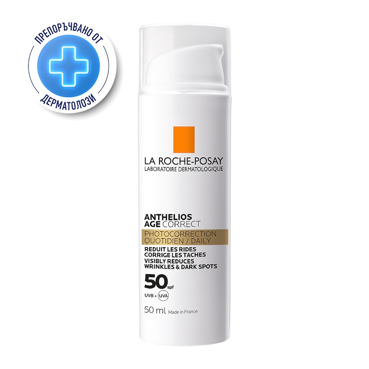 Крем за лице La Roche Posay Anthelios Age Correct, Със слънцезащита, С действие против фотостареене, SPF 50, 50 мл