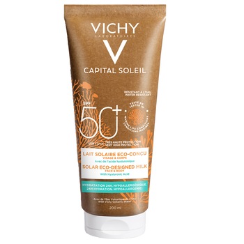 Lapte cu protectie solara Vichy Capital Soleil pentru fata si corp SPF 50, Eco Tube, 200 ml Lapte cu protectie solara Vichy Capital Soleil pentru fata si corp SPF 50, Eco Tube, 200 ml