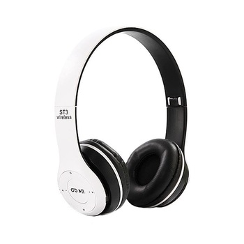 Casti Bluetooth ST3 Selling Depot, microfon incorporat, functie Radio, Bass puternic, functionare wireless/jack, slot SD Card, Alb Casti Bluetooth ST3 Selling Depot, microfon incorporat, functie Radio, Bass puternic, functionare wireless/jack, slot SD Card, Alb