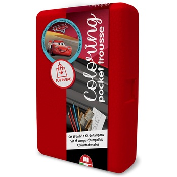 Set pictura 11 piese, 3 stampile, tus, 5 creioane, caiet cu activitati si gentuta transport Cars, Multiprint Set pictura 11 piese, 3 stampile, tus, 5 creioane, caiet cu activitati si gentuta transport Cars, Multiprint