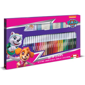 Set pictura 41 piese, 3 stampile, tus, 36 carioci si caiet cu activitati Paw Patrol Girl, Multiprint Set pictura 41 piese, 3 stampile, tus, 36 carioci si caiet cu activitati Paw Patrol Girl, Multiprint