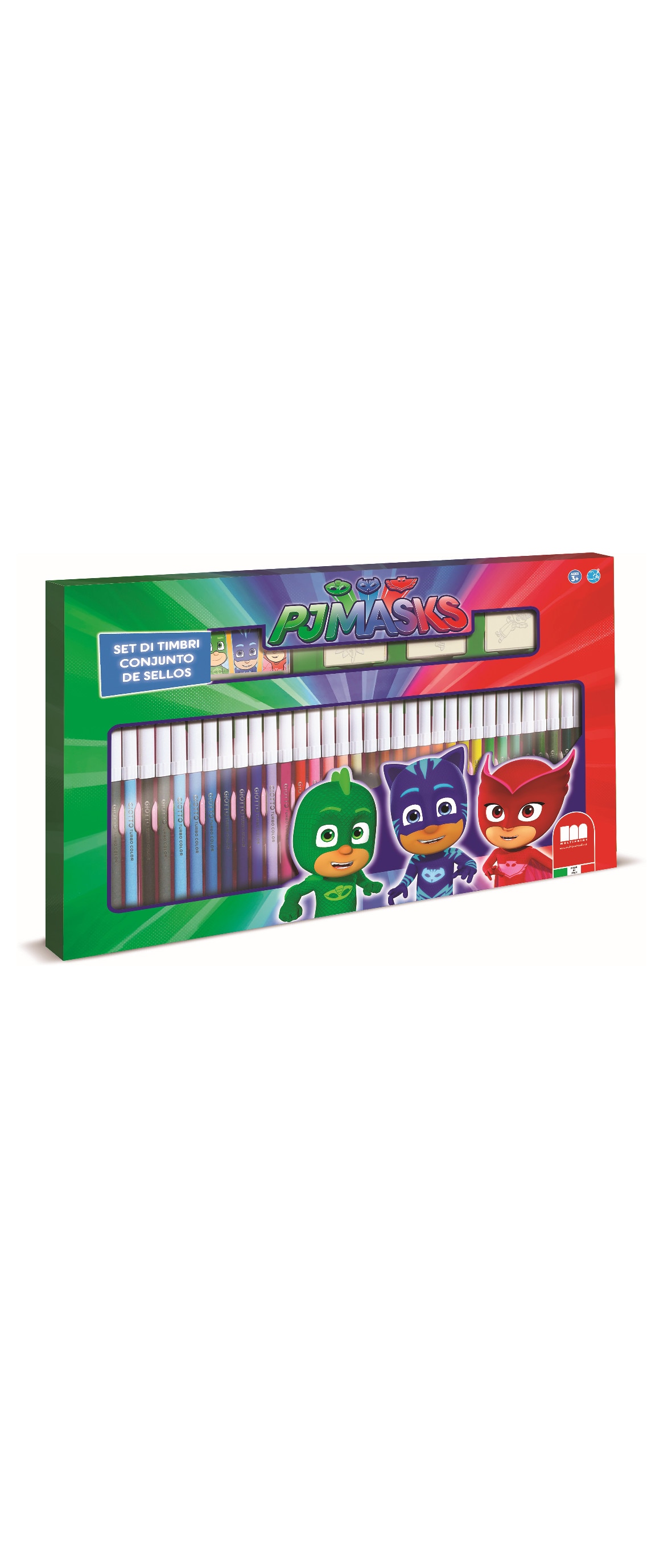 Set pictura 41 piese, 3 stampile, tus, 36 carioci si caiet cu activitati Pj Masks, Multiprint