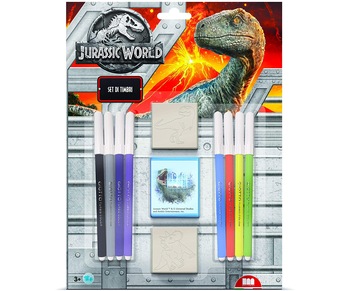 Set pictura 11 piese, 2 stampile, tus si 8 carioci Jurassic World, Multiprint Set pictura 11 piese, 2 stampile, tus si 8 carioci Jurassic World, Multiprint