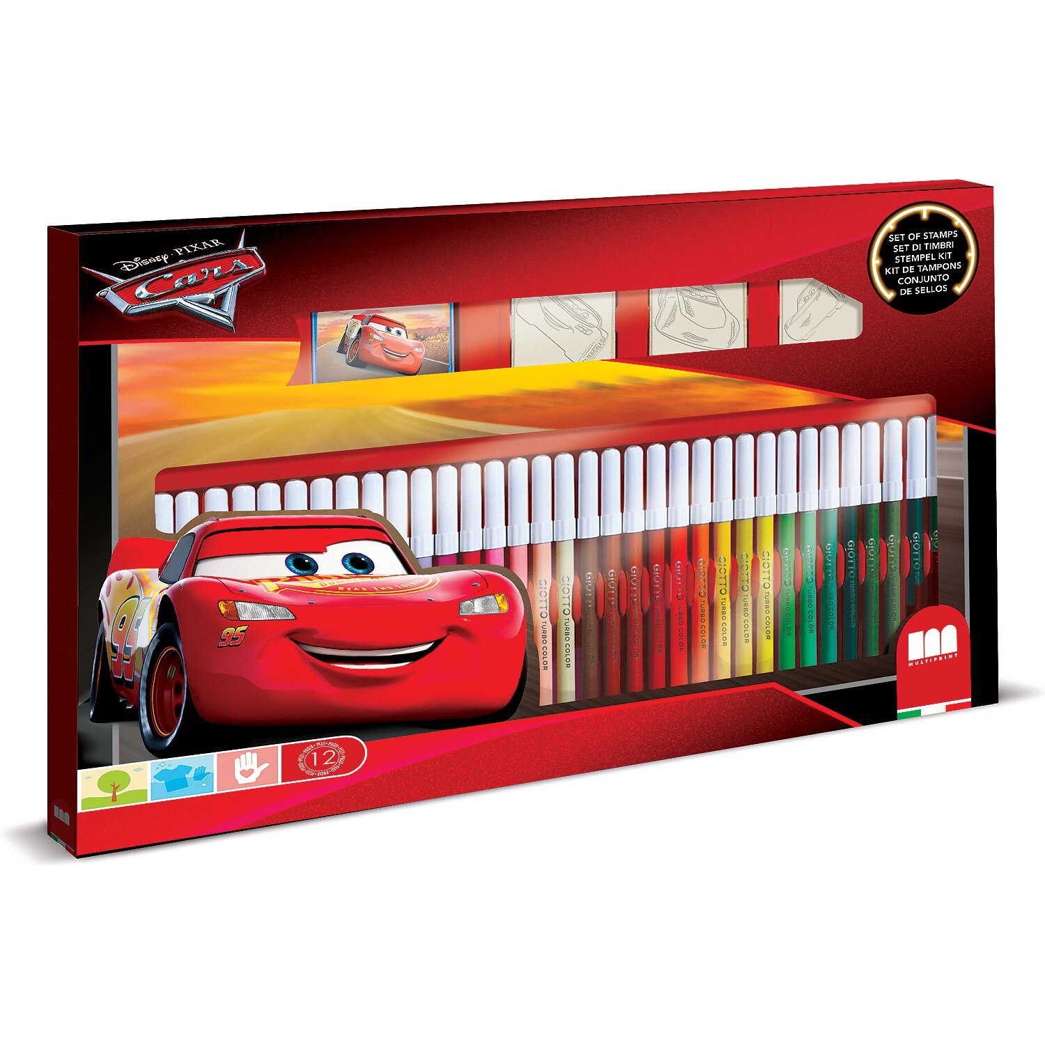 Set pictura 41 piese, 3 stampile, tus, 36 carioci si caiet cu activitati Cars, Multiprint