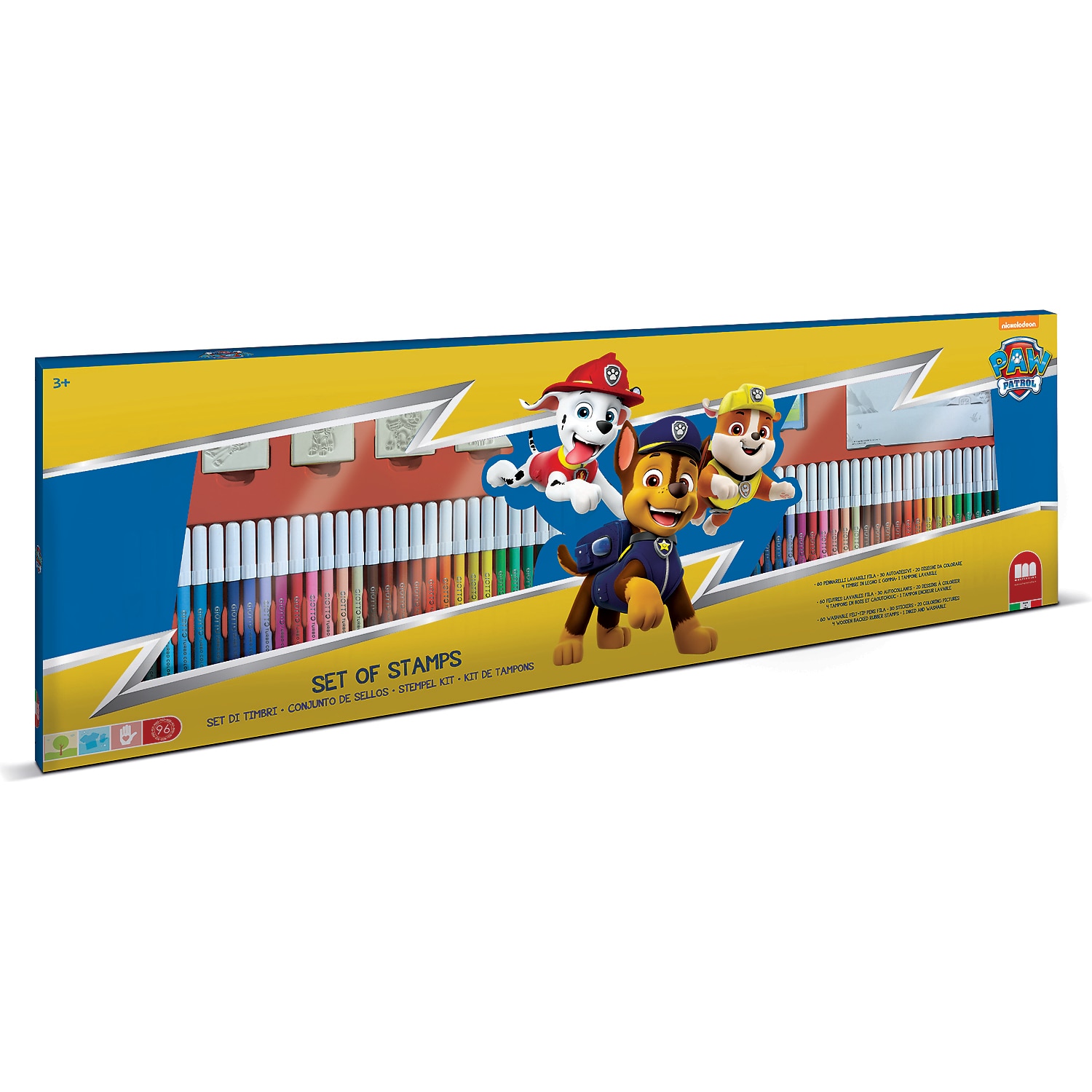 Set pictura 96 piese, 4 stampile, tus, 60 carioci, 30 stickere si caiet cu activitati Paw Patrol, Multiprint