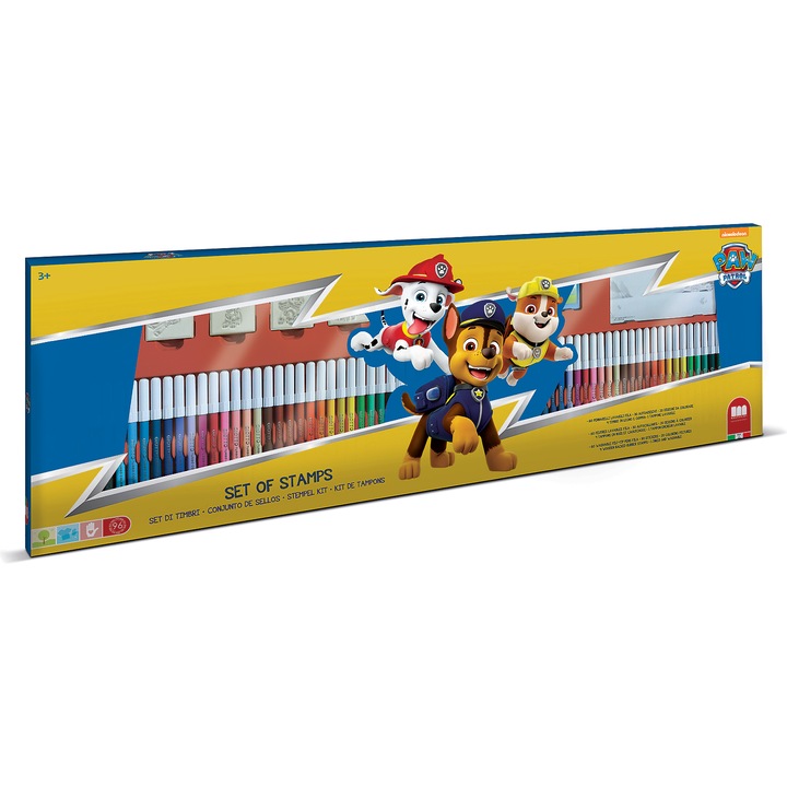 Комплект за рисуване 96 части, 4 печата, четка, 60 карти, 30 стикера и тетрадка с дейности Paw Patrol, Multiprint