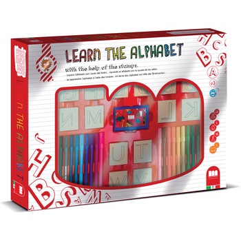 Set educativ cu stampile Alfabet 46 piese, 26 stampile, tus, 18 carioci si caiet cu activitati, Multiprint Set educativ cu stampile Alfabet 46 piese, 26 stampile, tus, 18 carioci si caiet cu activitati, Multiprint