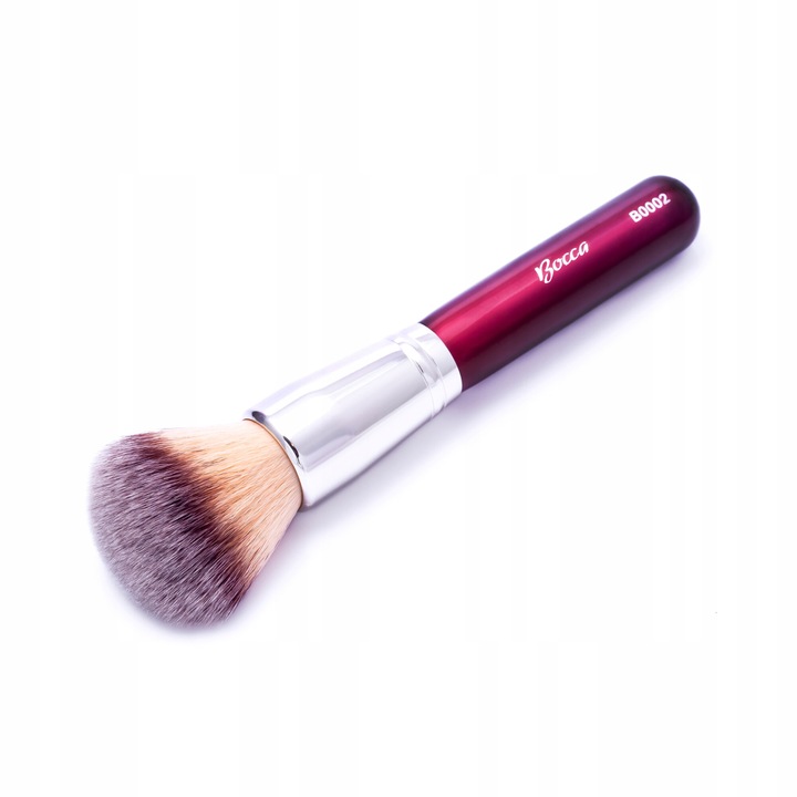 Pensula pentru pudra, Bocca Beauty, Peri sintetici, 16 cm, Rosu/Argintiu