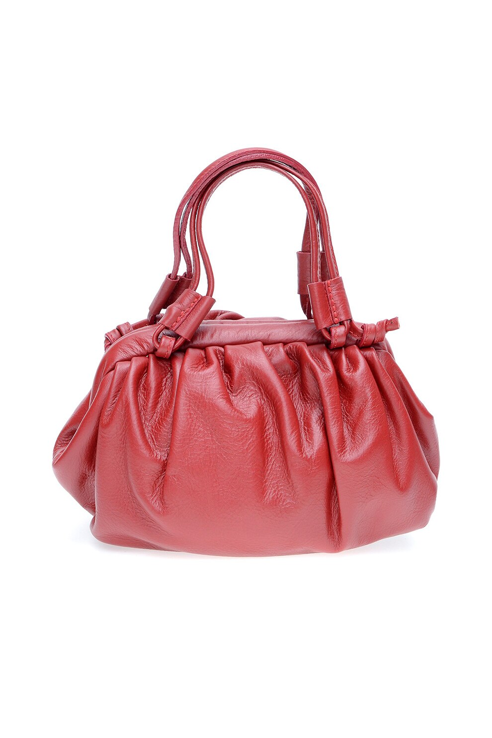 Isabella Rhea, Geanta de piele cu bareta de umar si model drapat, Roşu