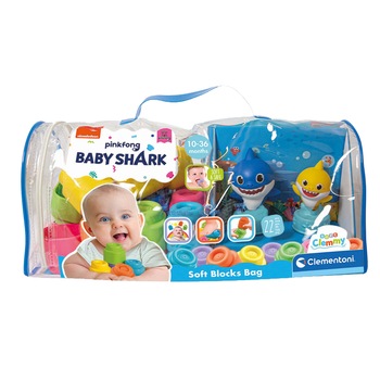 Set cuburi Soft Clemmy - Baby Shark, cu 22 piese Set cuburi Soft Clemmy - Baby Shark, cu 22 piese