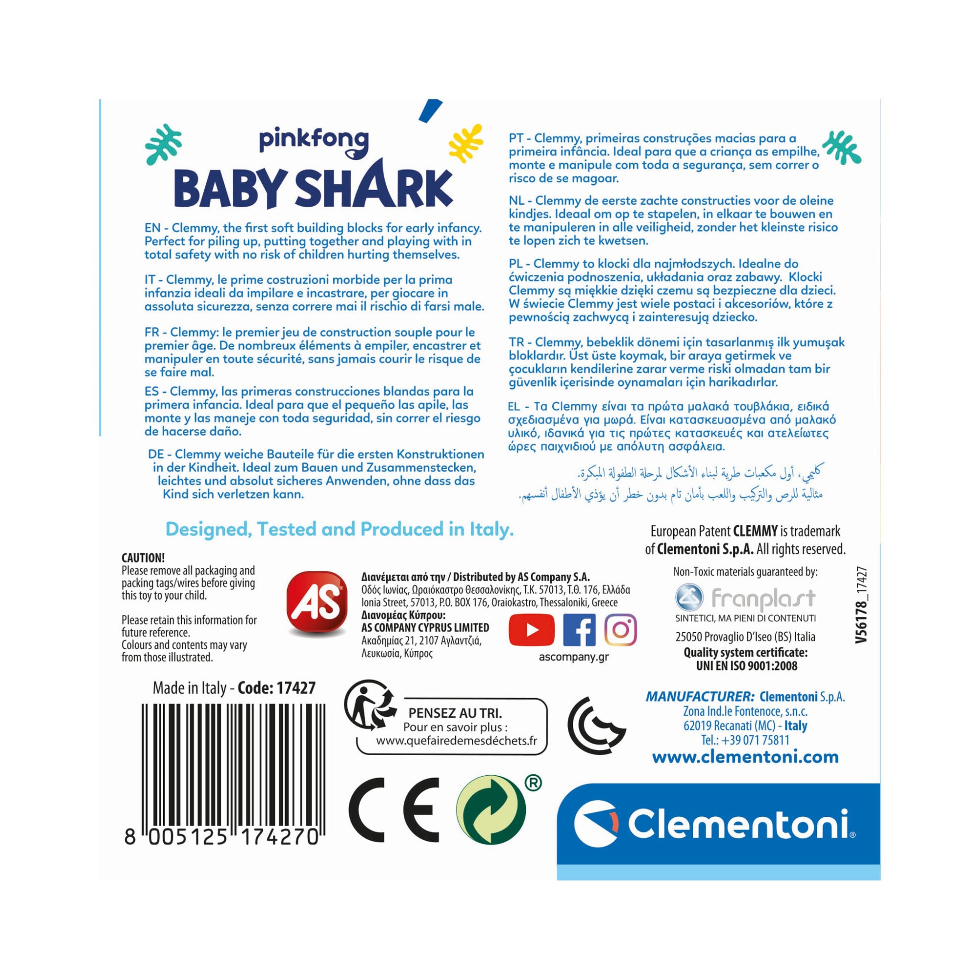 Set cuburi Soft Clemmy - Baby Shark, cu 6 piese 