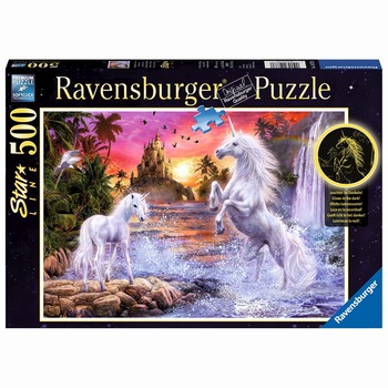 Puzzle Ravensburger Glow in the dark - Unicorni la rau, 500 piese Puzzle Ravensburger Glow in the dark - Unicorni la rau, 500 piese