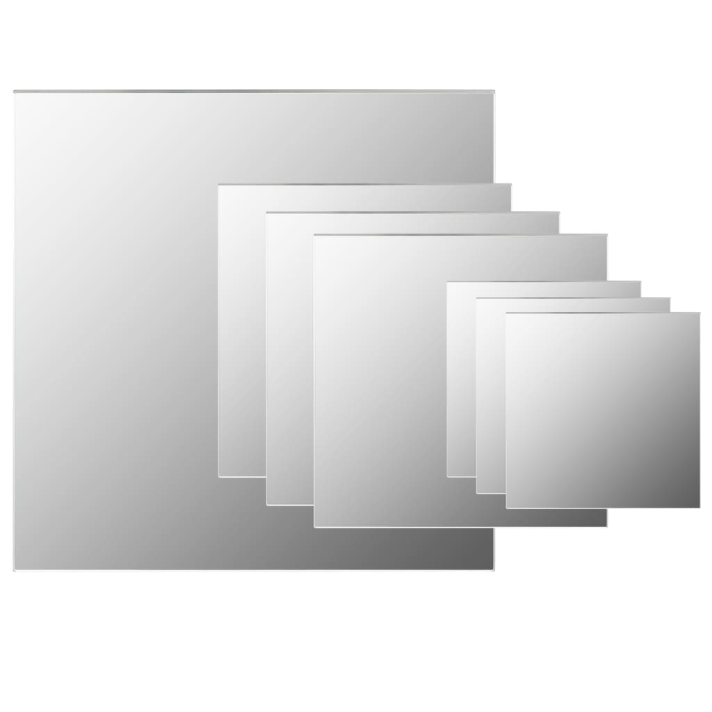Set de 7 oglinzi de perete fara rama, vidaXL, Sticla, 10/15/25 cm, Argintiu