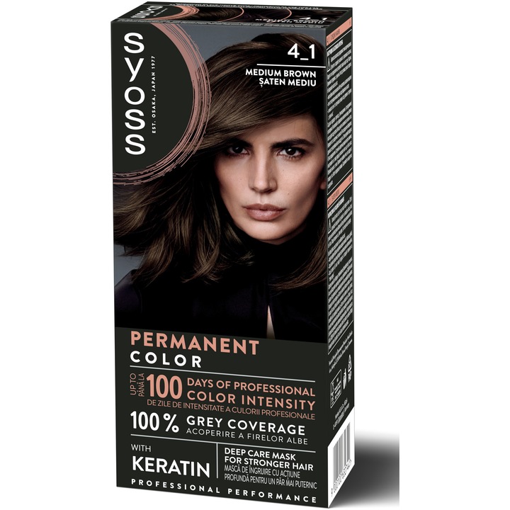 Vopsea de par permanenta Syoss Color Baseline 4-1 Saten Mediu, 115 ml