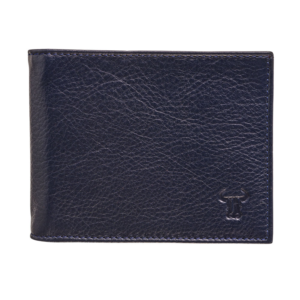Portofel slim piele barbati, Toro Nero, Plain wallet blue