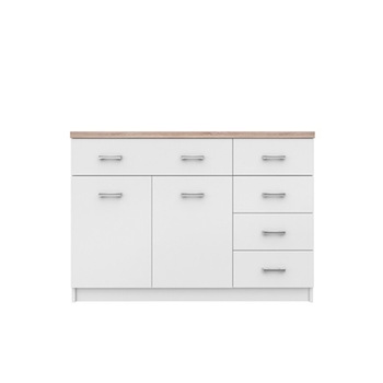 Comoda cu 2 usi + 5 sertare, alb / sonoma,120x33x85cm Comoda cu 2 usi + 5 sertare, alb / sonoma,120x33x85cm