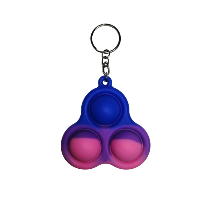 Anti-stresszoldó játék, Pop it, kulcstartó, szilikon, háromszög, 8 cm, többszínű