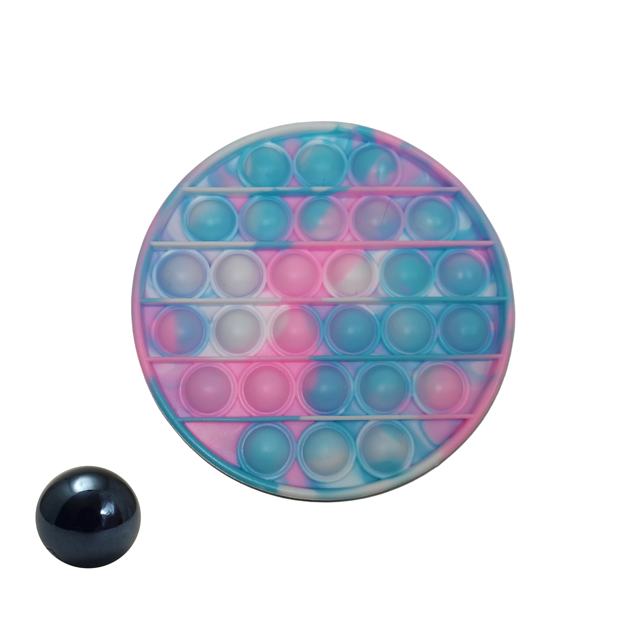 Jucarie antistres, Pop it, silicon, rotund, 12.5 cm, multicolor, bila inclusa