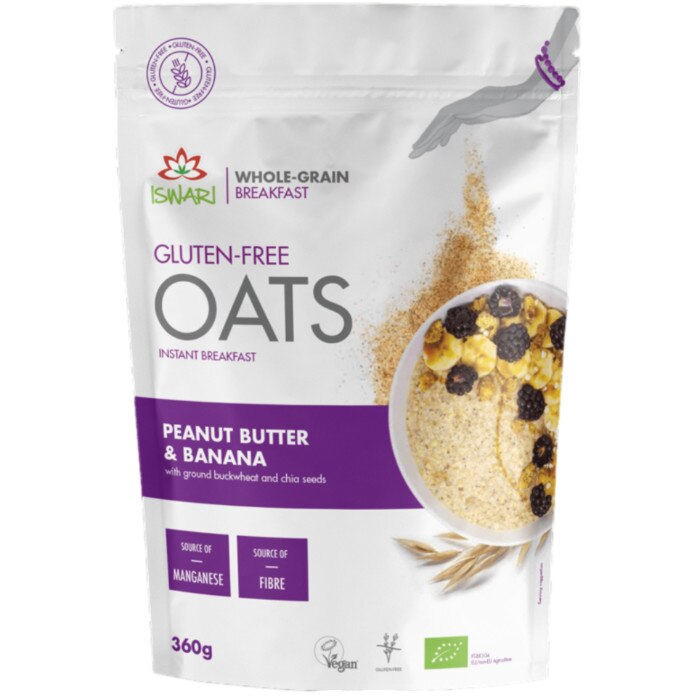 Mic dejun instant bio cu ovaz, banane si unt arahide Iswari, 360 g