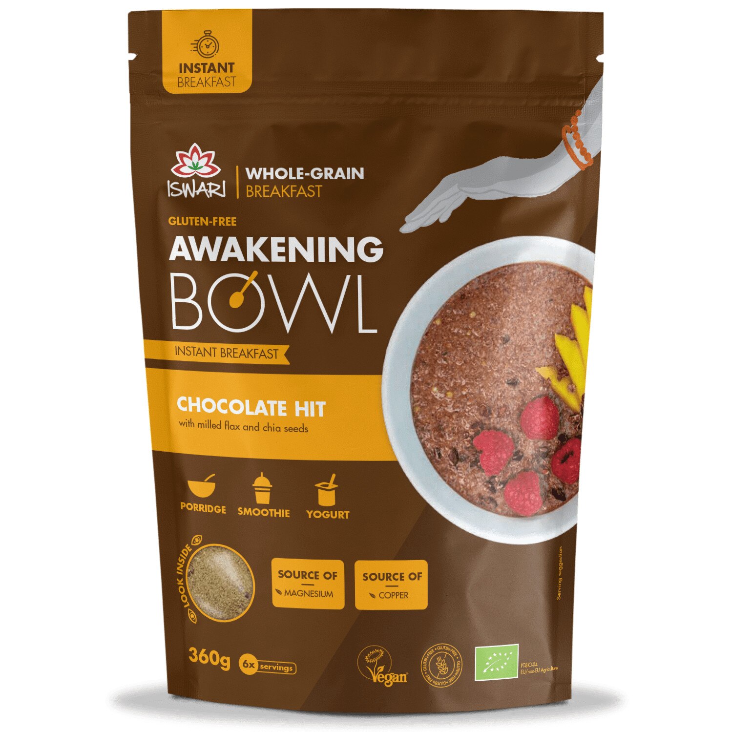 Mic dejun instant bio cu ciocolata, in si chia Iswari